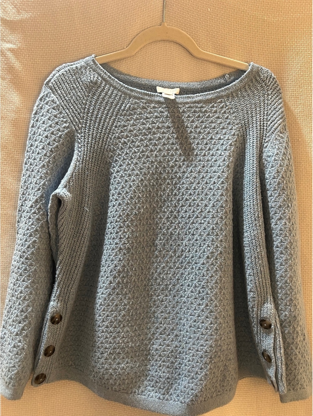 J Jill Light Blue Textured Knit Sweater with Button Detail on Sleeves, Size M